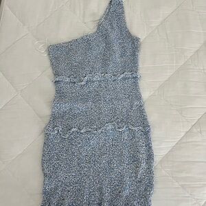 Blue One-Shoulder Knit Dress